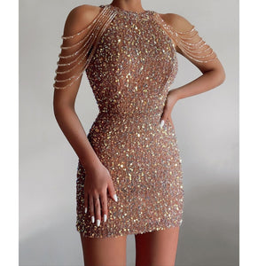 Robe courte à sequins et chute de strass sur les épaules Glossy - GUAPPAA