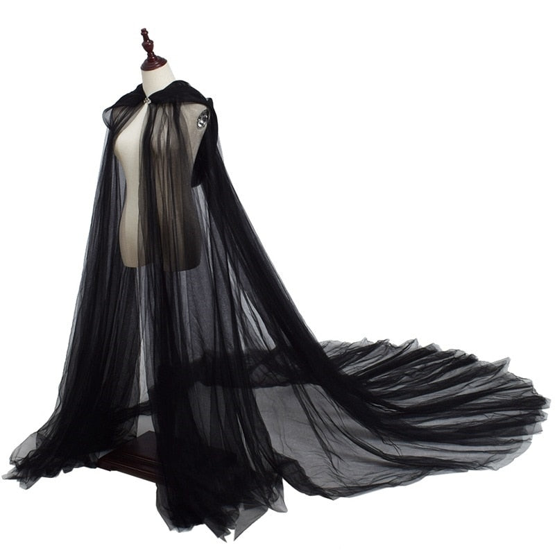 Cape Longue Transparente De Sorcière - Costume Gothique, Cosplay, Vampire, Halloween, Fantôme, Femme
