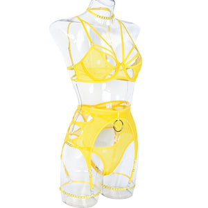 Lingerie érotique ensemble quatre pièces asymétrique luxe La Courbure - GUAPPAA