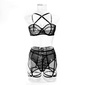 Ensemble lingerie fine avec porte-jarretelles transparent sexy Black Pearl - GUAPPAA