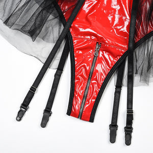 Body string latex seins nus résille à tirette et anneaux jupette frou-frou Hello Paris - GUAPPAA