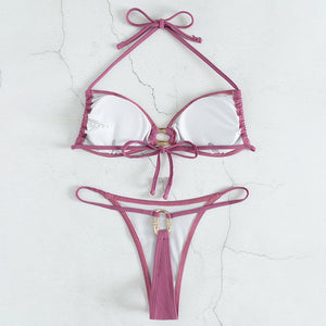 Mini bikini string ficelle deux pièces push-up violet Mousqueton S M L - GUAPPAA