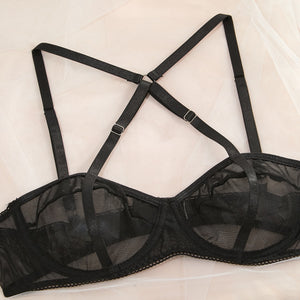 Ensemble lingerie fine avec porte-jarretelles transparent sexy Black Pearl - GUAPPAA