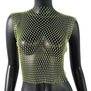 Crop Top résille diamant à strass transparent Lama - GUAPPAA