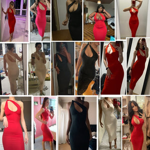 Robe une épaule moulante mi longue décolleté asymétrique Laora - GUAPPAA