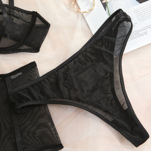 Ensemble lingerie fine avec porte-jarretelles transparent sexy Black Pearl - GUAPPAA