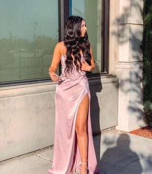Robe corset plissée longue fendue satinée bretelles spaghetti élégante Elite - GUAPPAA