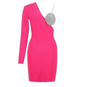 Robe cocktail asymétrique à strass une manche Coco - GUAPPAA