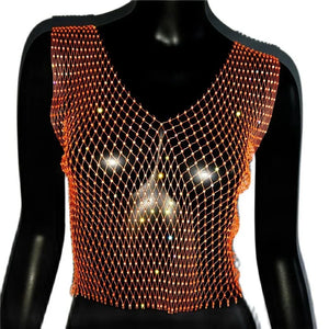 Crop Top résille diamant à strass transparent Lama - GUAPPAA