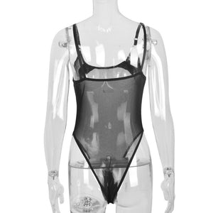 Body string transparent bondage noir à menottes et collier à chaînes La Flamme - GUAPPAA