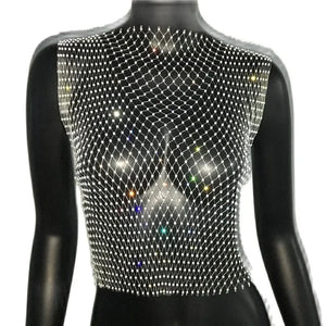 Crop Top résille diamant à strass transparent Lama - GUAPPAA