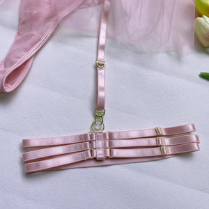 Ensemble de lingerie à bandes sexy transparent à frou-frou Sainte Vierge rouge ou rose S M L - GUAPPAA