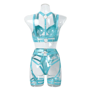 Ensemble lingerie sexy femme à bandes quatre pièces glamour L'Evidence - GUAPPAA