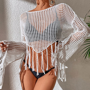 Top résille à manches longues bohème de plage en crochet Salou - GUAPPAA