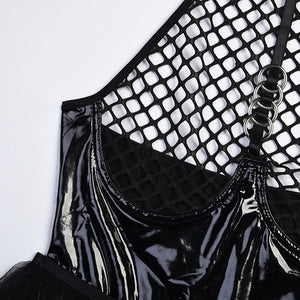 Body string latex seins nus résille à tirette et anneaux jupette frou-frou Hello Paris - GUAPPAA