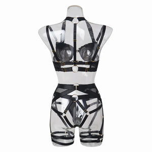Ensemble lingerie sexy femme à bandes quatre pièces glamour L'Evidence - GUAPPAA