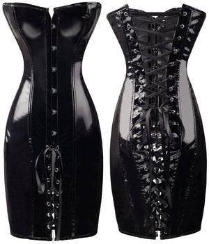 Robe corset latex vinyle brillante à lacage au dos sexy bdsm bondage S-XXL noir rouge Le Sacre - GUAPPAA