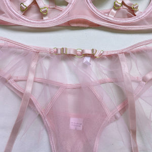 Ensemble de lingerie à bandes sexy transparent à frou-frou Sainte Vierge rouge ou rose S M L - GUAPPAA