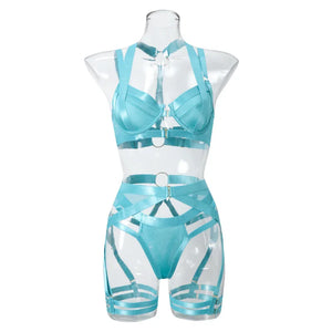 Ensemble lingerie sexy femme à bandes quatre pièces glamour L'Evidence - GUAPPAA