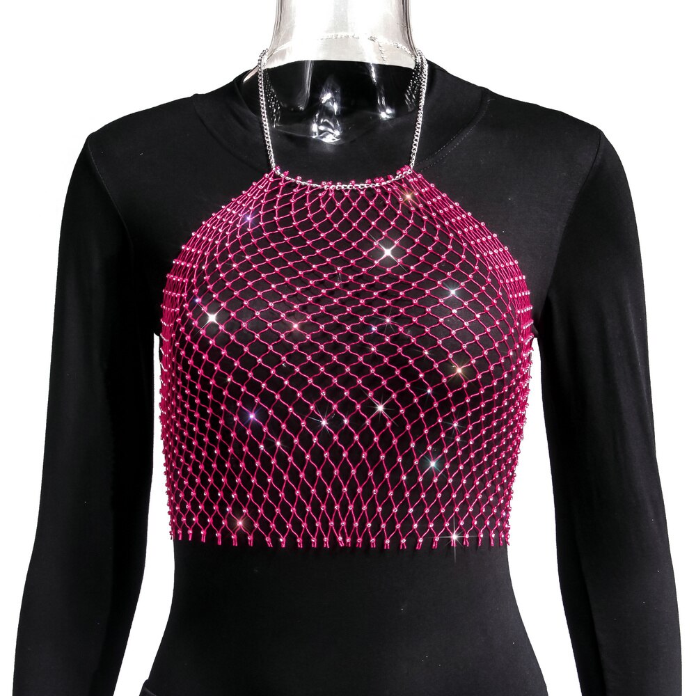 Crop-top résille diamant bijou strass clubwear Hangus - GUAPPAA