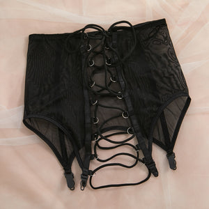 Ensemble lingerie fine avec porte-jarretelles transparent sexy Black Pearl - GUAPPAA