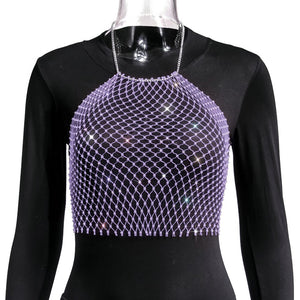 Crop-top résille diamant bijou strass clubwear Hangus - GUAPPAA