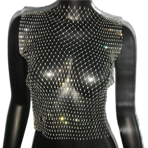 Crop Top résille diamant à strass transparent Lama - GUAPPAA