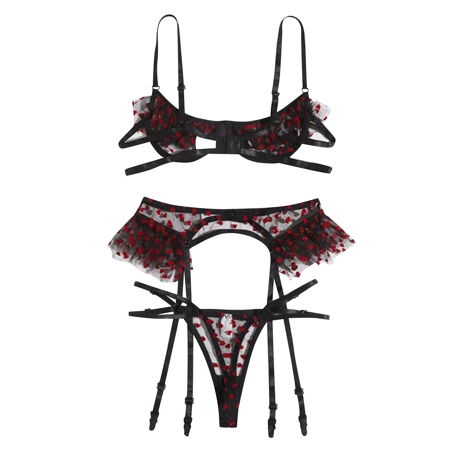 Ensemble string porte-jarretelles soutien-gorge lingerie érotique transparente Lance-coeur - GUAPPAA