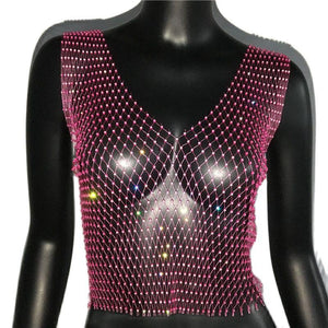 Crop Top résille diamant à strass transparent Lama - GUAPPAA