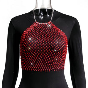 Crop-top résille diamant bijou strass clubwear Hangus - GUAPPAA