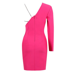 Robe cocktail asymétrique à strass une manche Coco - GUAPPAA