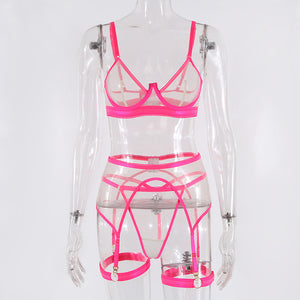 Bellevue Ensemble porte-jarretelles string soutien-gorge lingerie transparente trois pièces - GUAPPAA