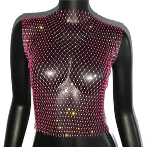 Crop Top résille diamant à strass transparent Lama - GUAPPAA