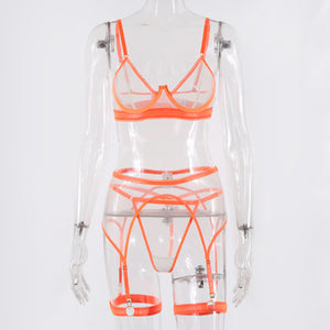 Bellevue Ensemble porte-jarretelles string soutien-gorge lingerie transparente trois pièces - GUAPPAA