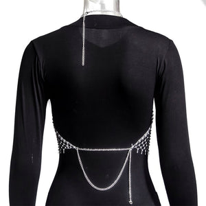 Crop-top résille diamant bijou strass clubwear Hangus - GUAPPAA