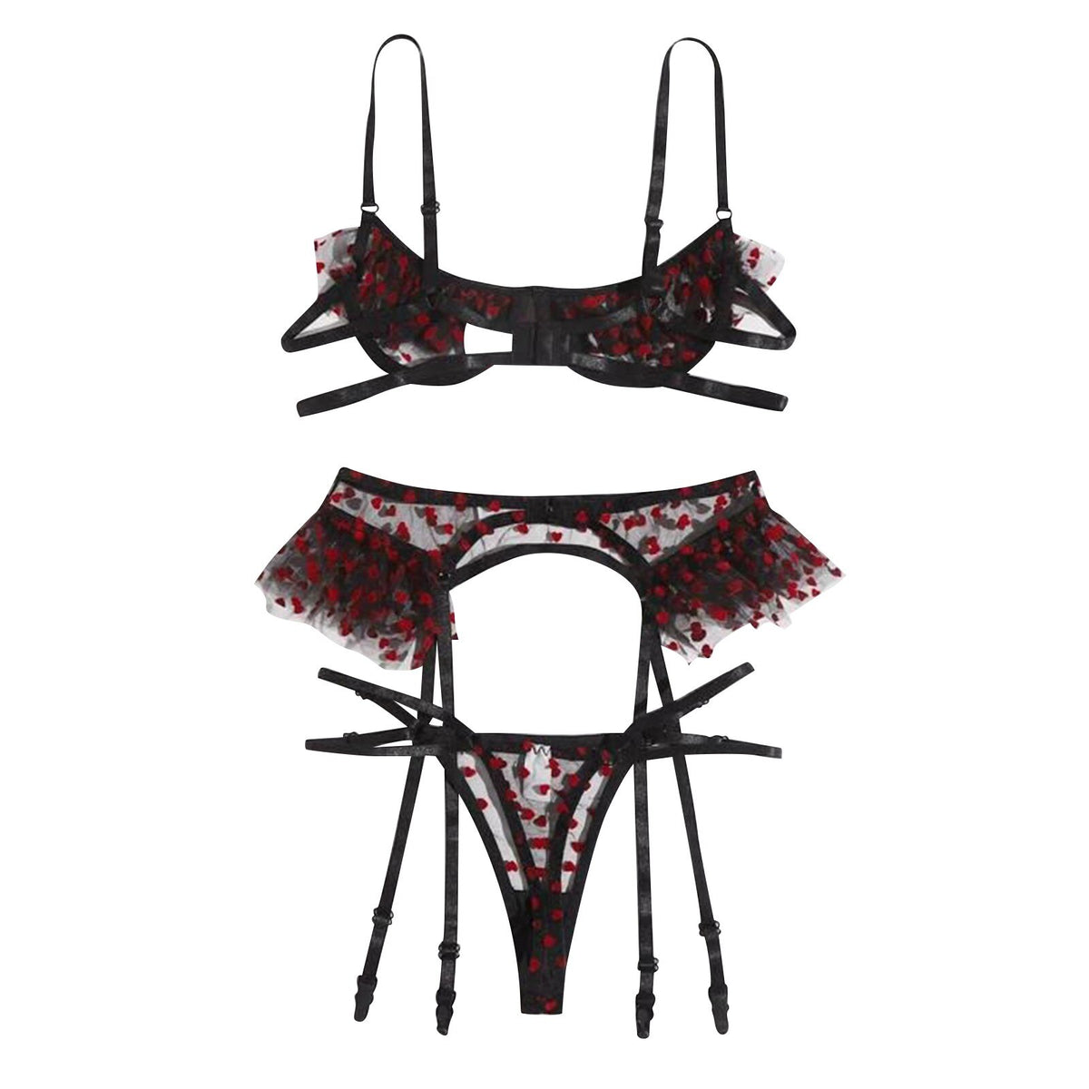 Ensemble string porte-jarretelles soutien-gorge lingerie érotique transparente Lance-coeur - GUAPPAA