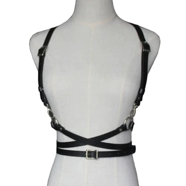 Harnais Ceinture Taille Bretelles Simili Cuir Noir – Harnais femme ceinture de taille et bretelles sexy noir BDSM bondage soumise