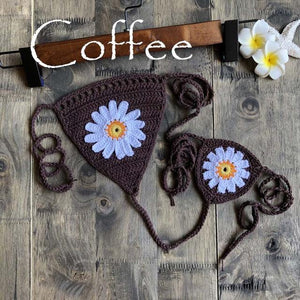 Micro bikini string ficelle crochet extrême deux pièces tricoté main Paquerettes - GUAPPAA
