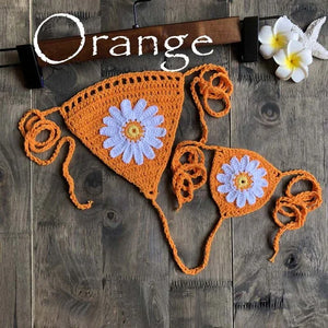 Micro bikini string ficelle crochet extrême deux pièces tricoté main Paquerettes - GUAPPAA