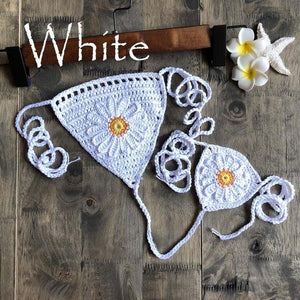 Micro bikini string ficelle crochet extrême deux pièces tricoté main Paquerettes - GUAPPAA