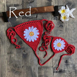 Micro bikini string ficelle crochet extrême deux pièces tricoté main Paquerettes - GUAPPAA