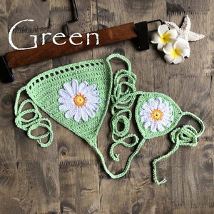 Micro bikini string ficelle crochet extrême deux pièces tricoté main Paquerettes - GUAPPAA
