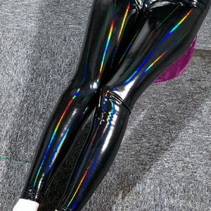 S-XL Legging vinyle brillant noir taille haute hologramme - GUAPPAA