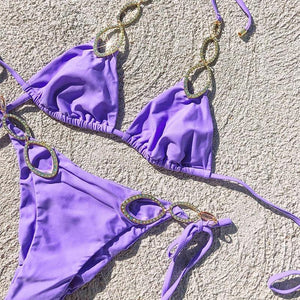 Maillot de bain string tanga ficelle deux pièces push-up à strass Le Majestic - GUAPPAA