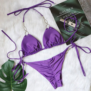 Maillot de bain string tanga ficelle deux pièces push-up à strass Le Majestic - GUAPPAA
