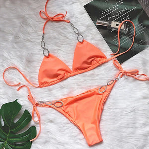 Maillot de bain string tanga ficelle deux pièces push-up à strass Le Majestic - GUAPPAA