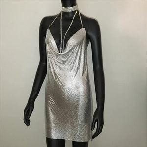 Mini robe à paillettes fendue brillante métallique dorée argentée Nightlook - GUAPPAA