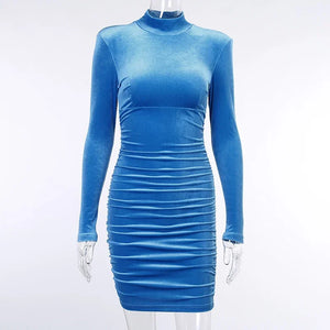 S M L Carmen Mini robe courte de soirée velours manche longue col rond - GUAPPAA