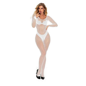 XS-XXXL Body résille sexy intégral à manches longues noir blanc rouge rose violet vert - GUAPPAA