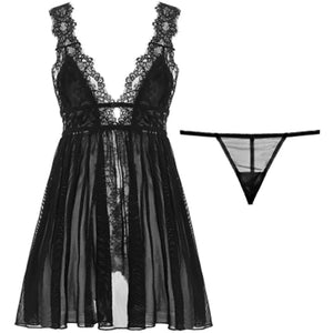 S M L Robe de chambre dentelle transparente ouverte au dos noir blanc - GUAPPAA